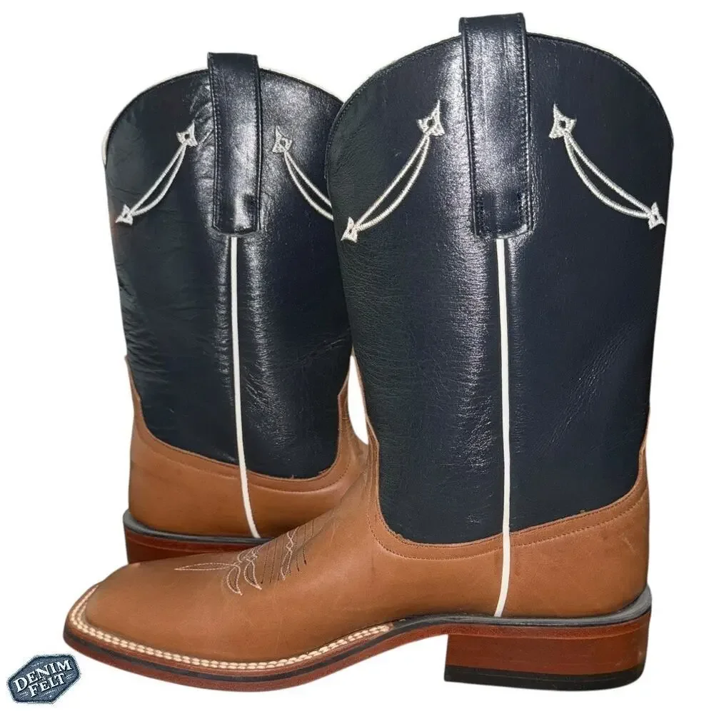 Anderson‎ Bean Horse Power Brown/Blue Square Toe Rewind to 89 Cowboy Boots X1006